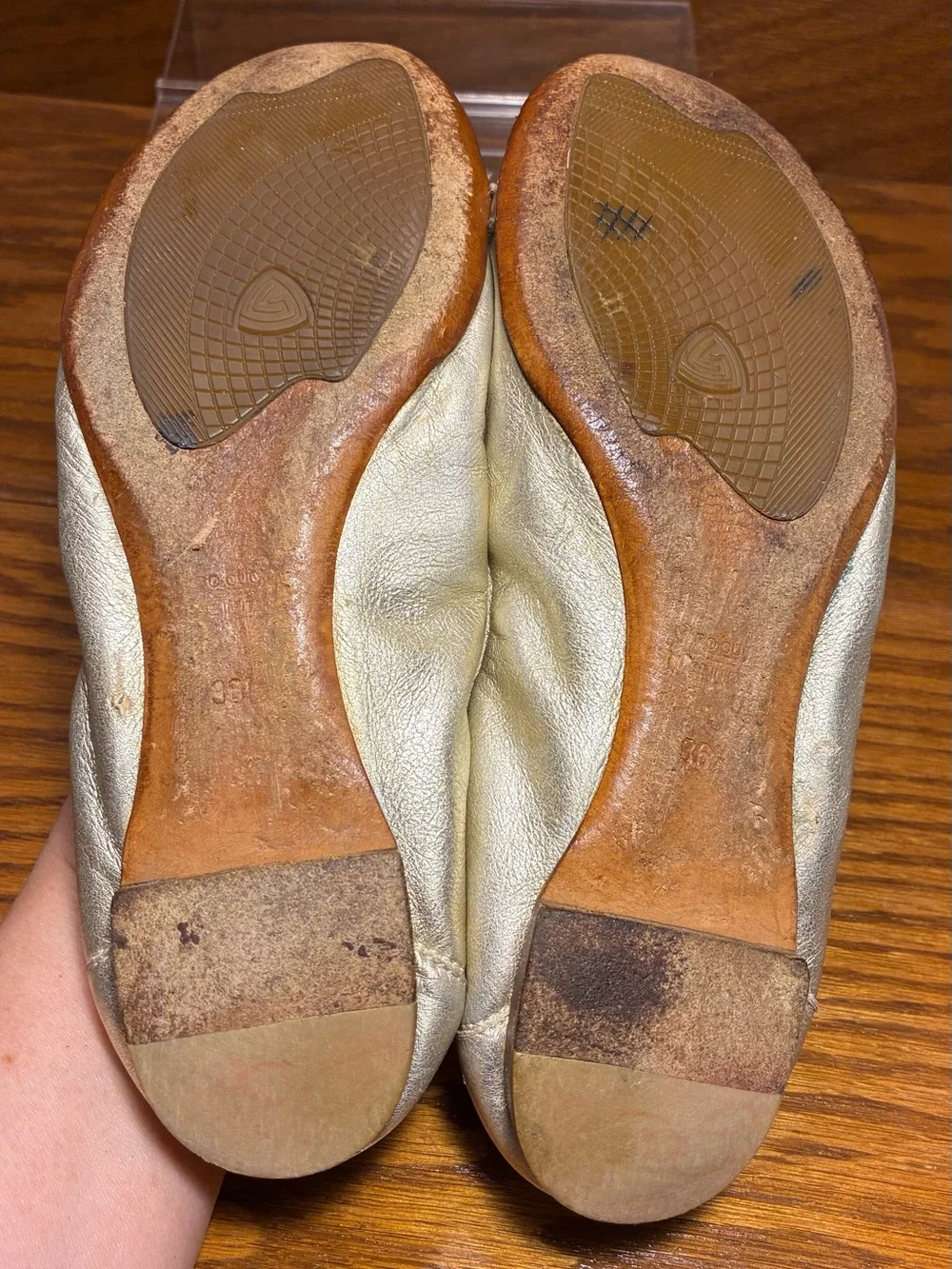 AGL Italy Made Metallic Gold Leather Patent Cap Toe Ballet Flats EU 36.5 US 6.5